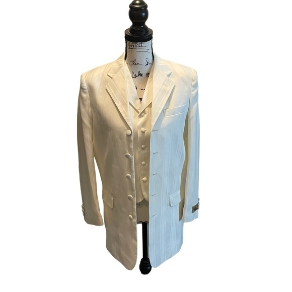 Falcone Dusk Vested JR Suit Blazer Jacket Vest Ivory Boys Size 16R Vintage NWT - Picture 1 of 12
